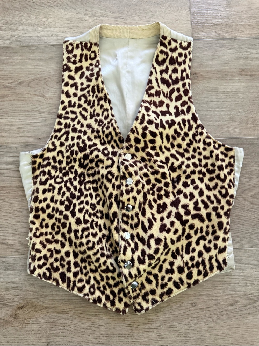 Vintage Handmade Leopard Corduroy Vest 60s 70s Rockabilly Small